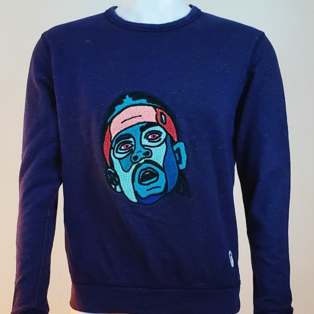 Quatre Cent Quinz Portrait Graphic Embroidered Crewneck Knit Sweater